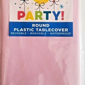 6-Pack 84" Round Neon Pink Plastic Reusable, Waterproof TableCover Party Pink